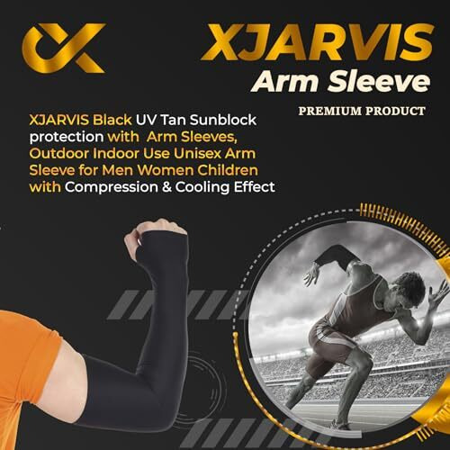 Xjarvis Premium Black Uv Tan Sunblock Protection With Thumb Hole Arm Sleeves, Compression Cooling Unisex Hand Sleeves Made With Durable & Flexible Polyester For Cycling, Outdoor Activities Pack Of 1