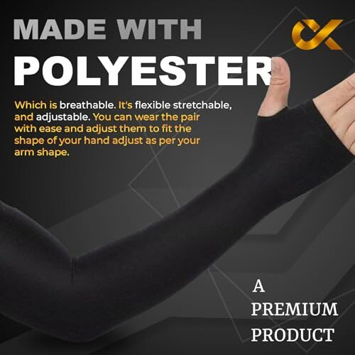 Xjarvis Premium Black Uv Tan Sunblock Protection With Thumb Hole Arm Sleeves, Compression Cooling Unisex Hand Sleeves Made With Durable & Flexible Polyester For Cycling, Outdoor Activities Pack Of 1