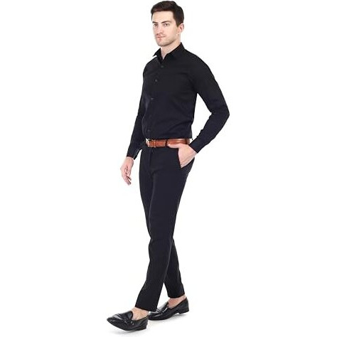Xjarvis Men's Ozark Cotton Slim Fit Formal Shirt With Pocket  Long Sleeve, Spread Collar, Breathable & Lightweight  Ideal For Summer, Office, Casual Black  Size L
