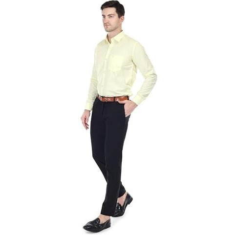 Xjarvis Clifton Men's Cotton Blend Shirt | Formal Shirt With Pocket | Plain | Spread Collar & Full Sleeves | Summer - Regular Fit, Pack Of 2 (Lemon/Blue, L)