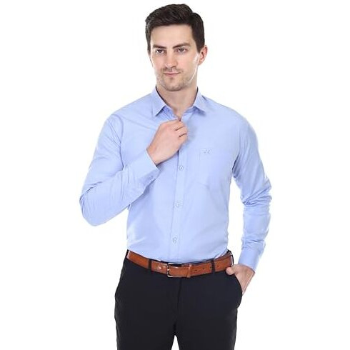 Xjarvis Clifton Men's Cotton Blend Shirt | Formal Shirt With Pocket | Plain | Spread Collar & Full Sleeves | Summer - Regular Fit, Pack Of 2 (Lemon/Blue, L)