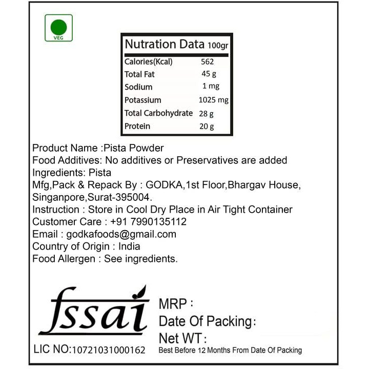 Godka Pure Pista Powder/Pistachio Powder,500 G