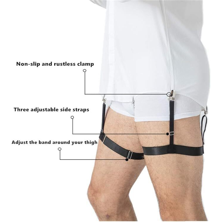 Rycrate Men Shirt Suspender Stays Adjustable Casual Style Elastic Shirt Garter Shirts Holder With Non-Slip Locking Clamps For Men (Black)