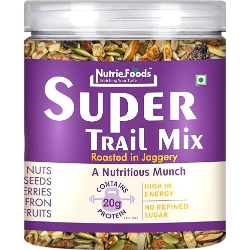 &quotNutriefoods" Enriching Your Taste Super Trail Mix (Mixed Dry Fruits) Roasted In Jaggery And Saffron With Blend Of Berries, Dried Fruits, Seeds And Nuts, Pack Of 250G