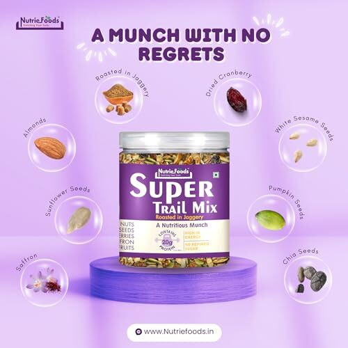 &quotNutriefoods" Enriching Your Taste Super Trail Mix (Mixed Dry Fruits) Roasted In Jaggery And Saffron With Blend Of Berries, Dried Fruits, Seeds And Nuts, Pack Of 250G
