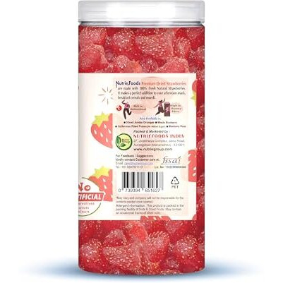 &quotNutriefoods" Enriching Your Taste Premium Dried Strawberry | No Added Artificial Colors, Flavors | 100% Natural Fruit Bites (200Gm)