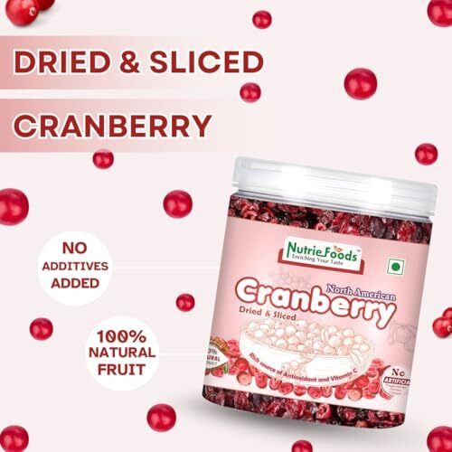 &quotNutriefoods" Enriching Your Taste Premium Sliced Dried Cranberries|100% Natural Fruit|No Additives|Grown And Produced In The Usa|250Gram Pack