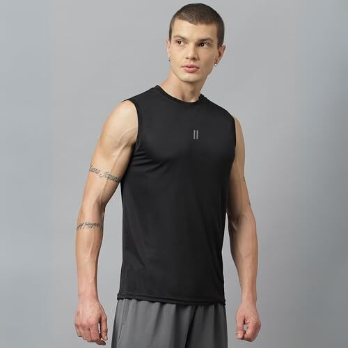 Aticx Men's Slim Fit Polyester Sleeveless T Shirt Combo (Pack Of 3_Black, Grey & Marvellous_Medium)