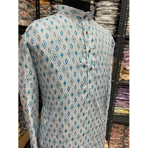Men's Sky Eyes Printed Crochet Kurta - Unique Design, Comfortable Cotton Fabric, Stylish & Trendy For Casual, Festive (In, Alpha, L, Regular, Man, Sky Eyes)