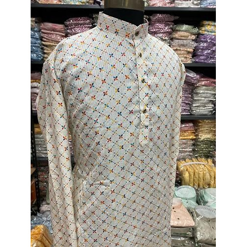 Men's Cotton Blend Full-Sleeve Printed Kurta - Traditional Indian Wear For Festive & Casual Occasions - Comfortable & Stylish Design For All Seasons (In, Alpha, Xl, Regular, Mens, White Buti)