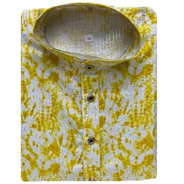 Traditional MenS Cotton Blend Printed Long Kurta  Comfortable, Stylish Wear For Weddings, Festivals & Occasions (In, Alpha, L, Regular, Men, Yellow)