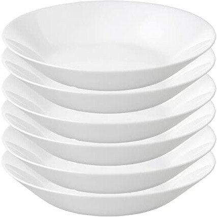 Bs Case Ikeaa Tempered Opal Glass Dinnerware Plates And Bowls (Pack Of 6) (Deep Plate, White20 Cm (8"))