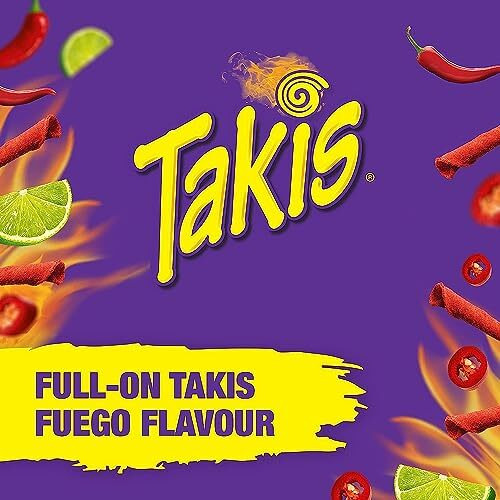 Takis Fuego Spicy Chili Pepper And Lime Rolled Tortilla Chips - Crunchy Corn Chips Snack 90Gram (Imported)