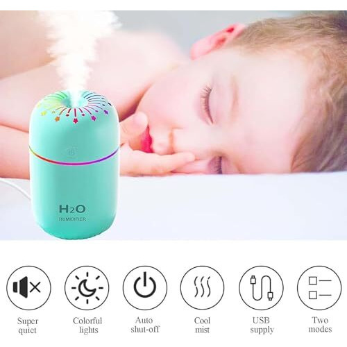 Cool Mist Humidifiers Essential Oil Diffuser Aroma Air Humidifier With Colorful Change For Car, Office, Babies, Humidifiers For Home, Air Humidifier For Room 2 Mist Modes(300 Ml)
