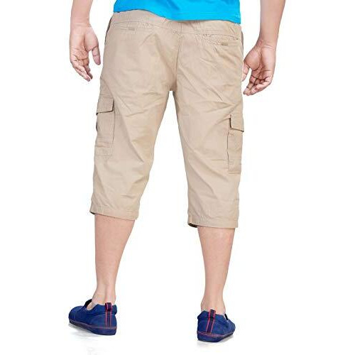 0-Degree Men's Regular Fit Three Quarter Shorts Beige 36 Inch Waist