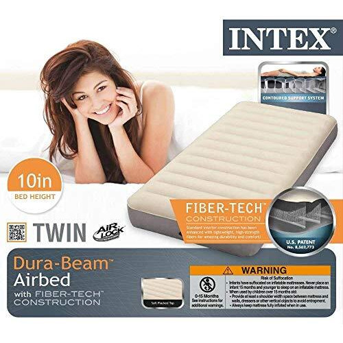 Intex Polyvinyl Chloride (Pvc) Deluxe Single-High Dura-Beam Airbed With Fiber-Tech Construction, Twin - Grey