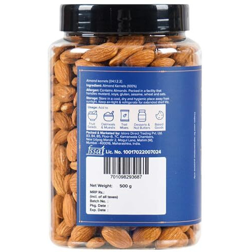 Urban Platter Raw California Almonds, 500G