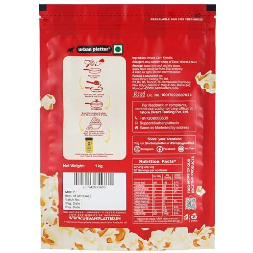 Urban Platter Pop Corn Kernels, 1Kg