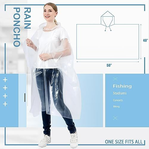 Swogaa Disposable Rain Ponchos For Adults (6 Pack) - 50% Extra Thicker Men Or Women Waterproof Emergency Rain Ponchos With Hood - Clear