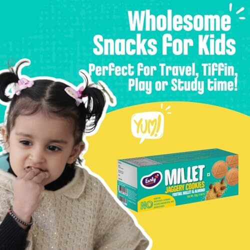 Early Foods - No Maida No White Sugar - Foxtail Millet & Almond Jaggery Cookies | Kids Snack | Sugar Free Biscuits For Kids & Adults | Almond Biscuits | No Junk Lunch Box Snack 130G