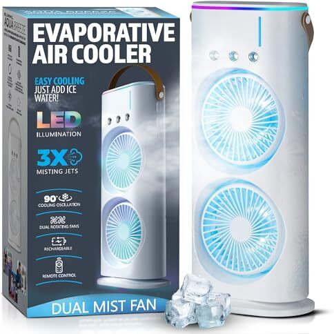Aqua Breeze Misting Fan Portable Rechargeable Cooling Fan, Personal Air Conditioner, Evaporative Air Cooler For Room, Mister Fan Portable Outdoror Cooling Fans That Blow Cold Air For Travel & More