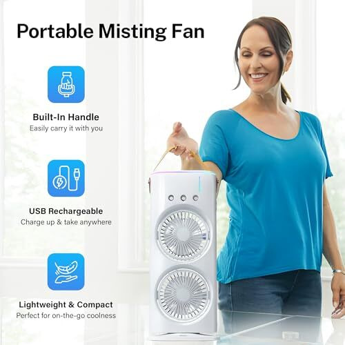 Aqua Breeze Misting Fan Portable Rechargeable Cooling Fan, Personal Air Conditioner, Evaporative Air Cooler For Room, Mister Fan Portable Outdoror Cooling Fans That Blow Cold Air For Travel & More