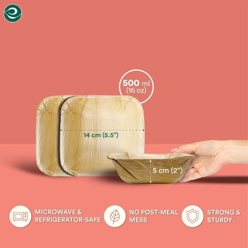 Eco Soul [5.5 Inch, 25 Pack] Areca Palm Leaf Bowls | Like Wooden Bamboo | Eco Friendly, Biodegradable, Use And Throw Small Dona | For Serving Pasta, Soup & Snacks | Birthday, Wedding & Party