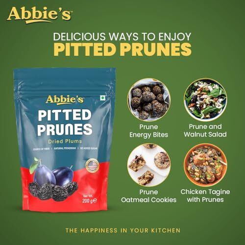 Abbie's Pitted Prunes || Dried Plums 200 Grams Resealable Zipper Pack || Enjoy As A Snacks Or In Your Recipes || Source Of Fiber || Natural Potassium || No Added Sugar || No Added Flavor Or Colour