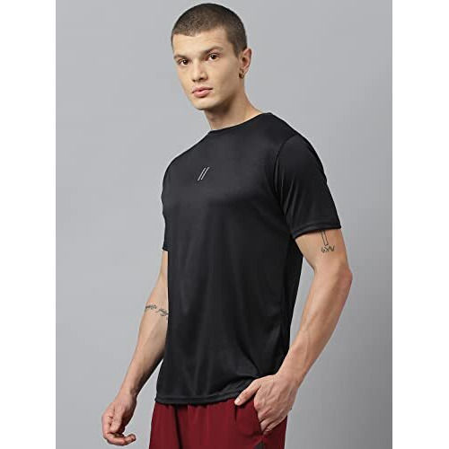 Aticx Men's Slim Fit Polyester Half Sleeve T Shirt - Quick Dry Lycra Sports Training Tee For Gym, Running, Workout (Supreme Black_L)