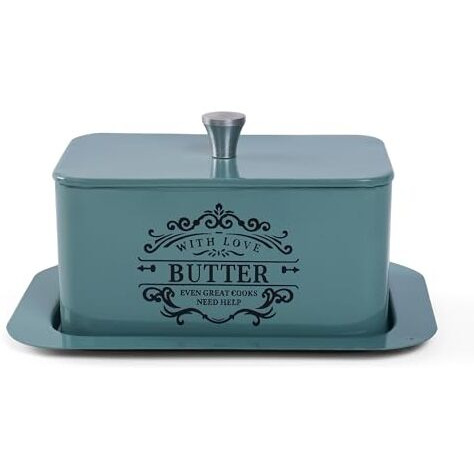 Mild Steel Butter Dish With Lid, Butter Box For Fridge, Modern & Minimal Kitchen Serveware, Breakfast Serveware, Butter Pot Durable & Unbreakable (Moss Green)