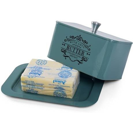 Mild Steel Butter Dish With Lid, Butter Box For Fridge, Modern & Minimal Kitchen Serveware, Breakfast Serveware, Butter Pot Durable & Unbreakable (Moss Green)