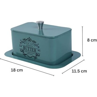 Mild Steel Butter Dish With Lid, Butter Box For Fridge, Modern & Minimal Kitchen Serveware, Breakfast Serveware, Butter Pot Durable & Unbreakable (Moss Green)