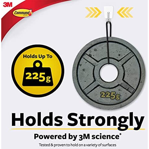3M Command Pack 9 Hooks, Holds Upto 225Gms,Removable,Comes Off With No Paint Damage,Small Wire Wall Hooks, Reusable, Adhesive Plastic Hooks For Wall, Multi-Surface Damage Free Hooks (White, 9 Hooks)