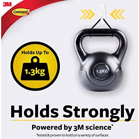 3M Command, Value Pack 6 Hooks, Holds Upto 1.3Kg, Removable, Comes Off With No Paint Damage, Medium Utility Wall Hooks, Heavy Duty - Plastic, White