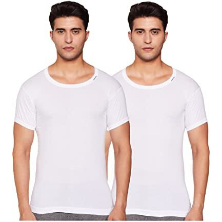 Rupa Frontline Men White Regular Fit Round Neck Half Sleeve Cotton Vest Innerwear, Pack Of 2