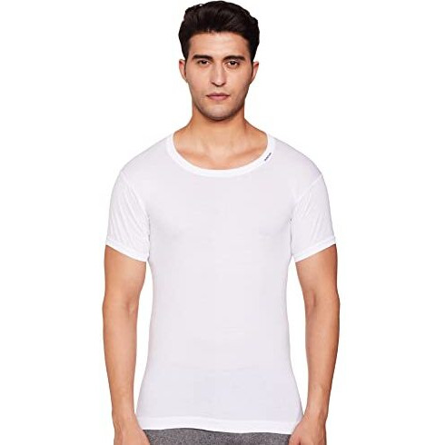 Rupa Frontline Men White Regular Fit Round Neck Half Sleeve Cotton Vest Innerwear, Pack Of 2