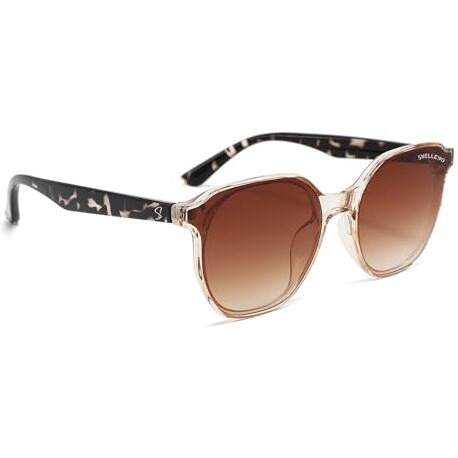 Shelleyo Unisex Wayfarer Sunglasses With Uv400 Protection, Smoke Brown Lenses With Golden And Tortoise Frame, Model Slm5015C7
