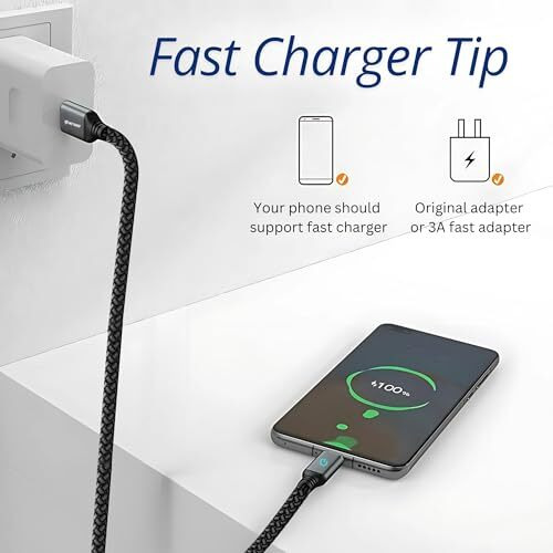 Metaind Unbreakable 3A Fast Charging Braided Type-C Cable For Smartphones, Tablets, And Other Type-C Devices | 480Mbps Data Transfer | Quick Charge 3.0 Compatible (Model Meta_Cr10, Color Black)