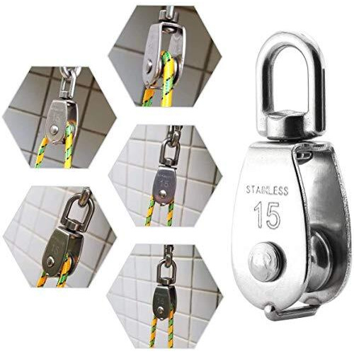 Proberos Magideal 4 Piece M15 Heavy Duty Single Wheel Swivel Rigging Lifting Rope Pulley Block (Silver, Set Of 4)