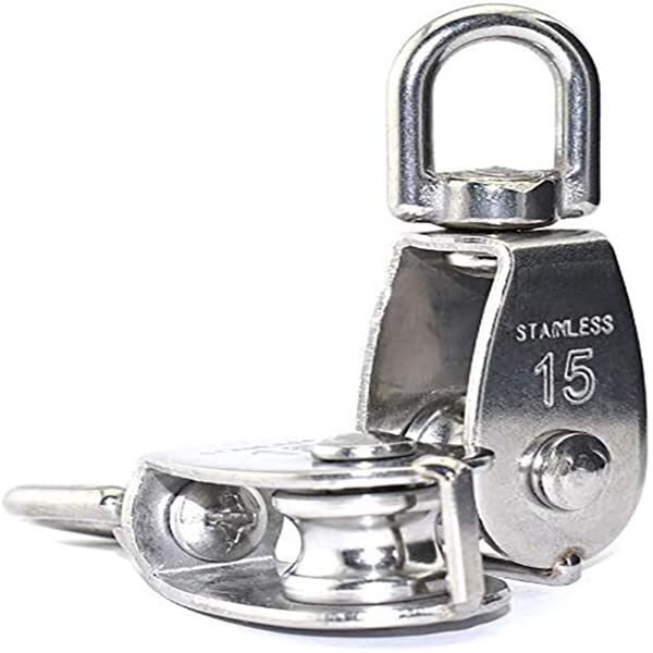 Proberos Magideal 4 Piece M15 Heavy Duty Single Wheel Swivel Rigging Lifting Rope Pulley Block (Silver, Set Of 4)