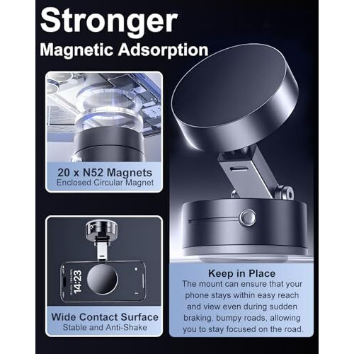 Jingjinyy Vacuum Magnetic Foldable Phone Holder, A Movable Vacuum Magnetic Car Phone Holder Compatible With Iphone 16/15/14/13/12, Suitable For Use In Cars/Gyms/Mirrors/Showers (Black)