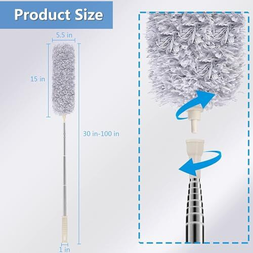 2025 Upgraded Long Handle Microfiber Feather Ceiling Duster For Dust Cleaning With Extendable Pole With Anti Scratch Bendable Head Brush For Cleaning High Cobweb Stick High Ceiling Fan Pack Of 1
