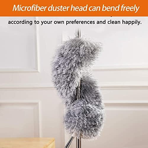 2025 Upgraded Long Handle Microfiber Feather Ceiling Duster For Dust Cleaning With Extendable Pole With Anti Scratch Bendable Head Brush For Cleaning High Cobweb Stick High Ceiling Fan Pack Of 1