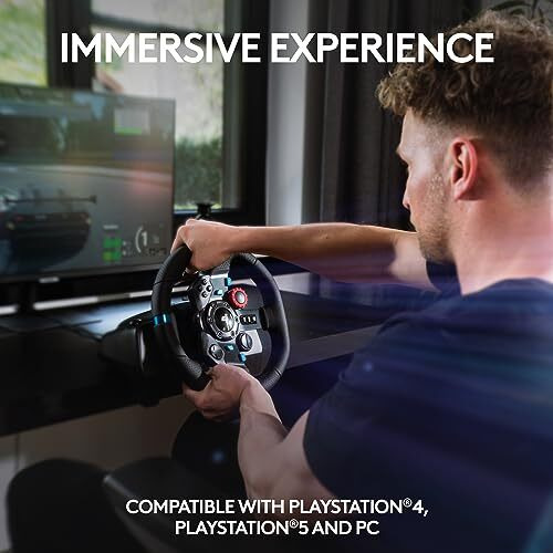 Logitech G29 Driving Force Racing Wheel And Floor Pedals, Real Force Feedback, Stainless Steel Paddle Shifters, Leather Steering Wheel Cover For Ps5, Ps4, Pc, Mac - Black