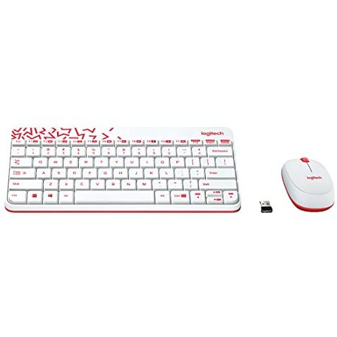 Logitech Mk240 Nano Usb Wireless Keyboard And Mouse Set, 12 Function Keys 2.4Ghz Wireless, 1000Dpi,Spill-Resistant Design, Pc/Mac, White/Vivid Red