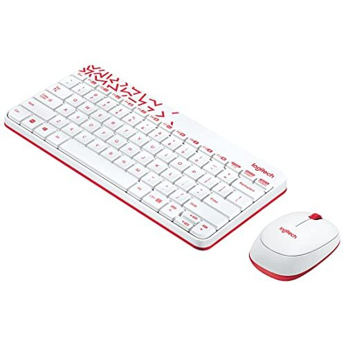 Logitech Mk240 Nano Usb Wireless Keyboard And Mouse Set, 12 Function Keys 2.4Ghz Wireless, 1000Dpi,Spill-Resistant Design, Pc/Mac, White/Vivid Red