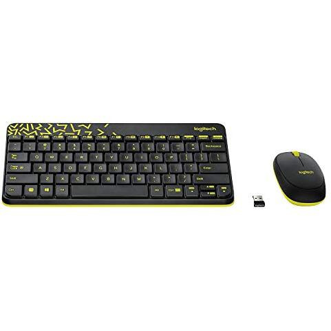 Logitech Mk240 Nano Wireless Usb Keyboard And Mouse Set, 12 Function Keys 2.4Ghz Wireless, 1000Dpi, Spill-Resistant Design, Pc/Mac, Black/Chartreuse Yellow
