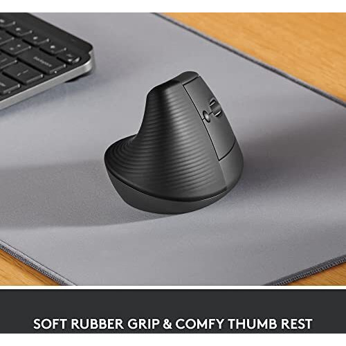 Logitech Lift Vertical Ergonomic Mouse, Wireless, Bluetooth Or Logi Bolt Usb Receiver, Quiet Clicks, 4 Buttons, Compatible With Windows/Macos/Ipados, Laptop, Pc - Graphite