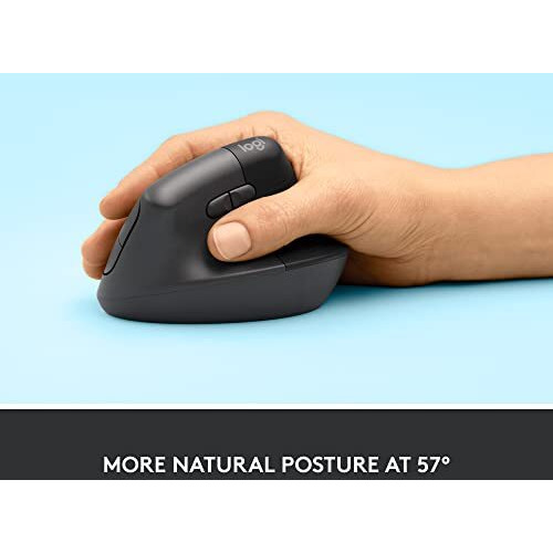Logitech Lift Vertical Ergonomic Mouse, Wireless, Bluetooth Or Logi Bolt Usb Receiver, Quiet Clicks, 4 Buttons, Compatible With Windows/Macos/Ipados, Laptop, Pc - Graphite
