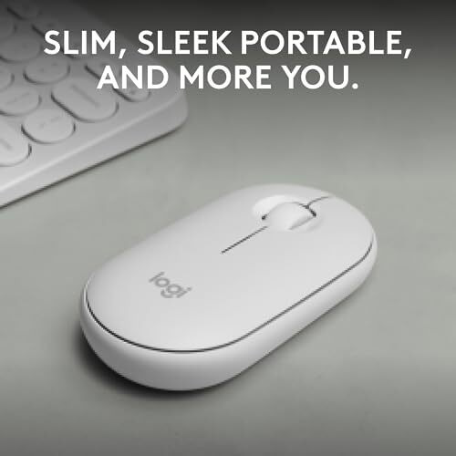 Logitech Pebble Mouse 2 M350S Slim Bluetooth Wireless Mouse, Portable, Lightweight, Customisable Button, Quiet Clicks, Easy-Switch For Windows, Macos, Ipados, Android, Chrome Os - Tonal White